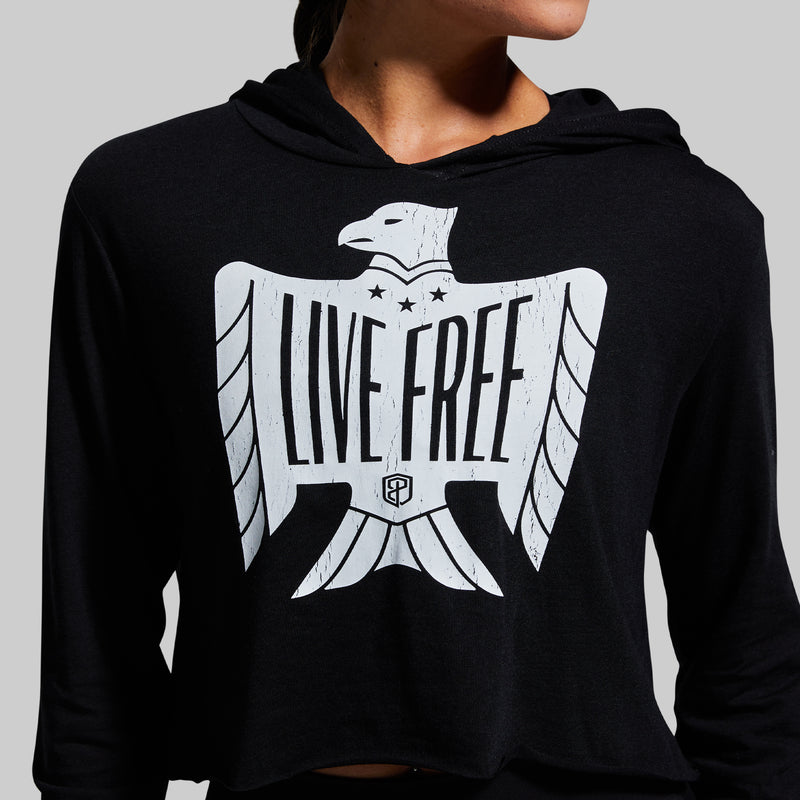 Live Free Cropped T-Shirt Hoodie (Black)