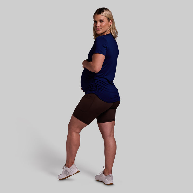 Maternity Athleisure Short Sleeve V-Neck (Blue Depths)