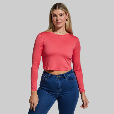 Cross You Off Cropped Long Sleeve (Fiery Rose)