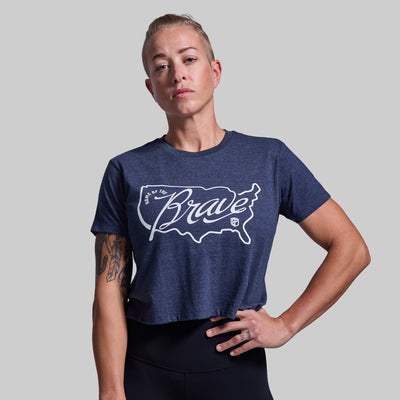 Home of the Brave Crop Tee (Heather Navy)