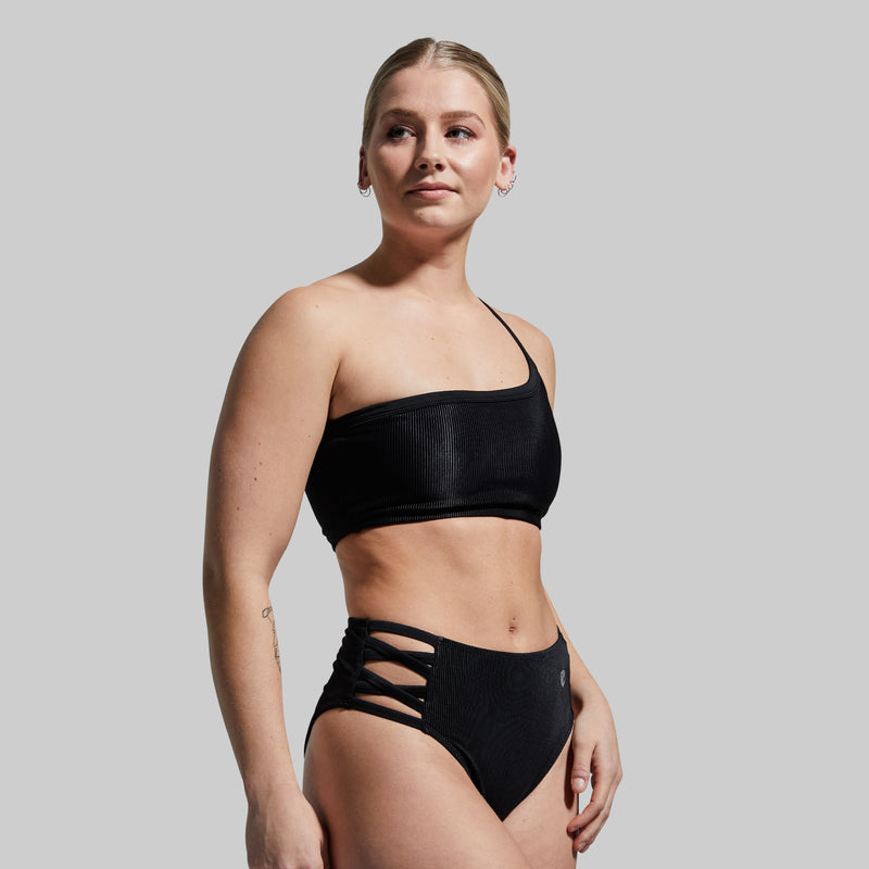 Deep End Bikini Top (Black Ribbed)