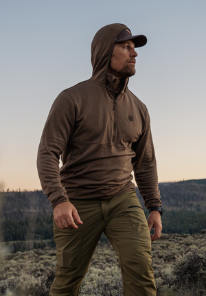 Born Primitive | Men's Quiver Half Zip Hoodie (Stone Brown) | Mens Hiking and Hunting Outdoor Style Wear, Medium