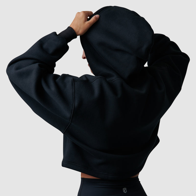 Revival Cropped Fleece Hoodie (Black)